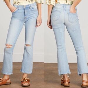 MOTHER Light Blue Distressed Crop Flare Jeans